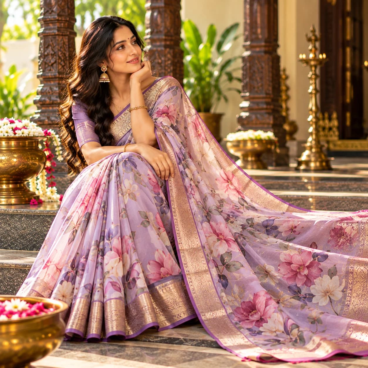 Floral Chiffon Silk - Light Violet, image 1